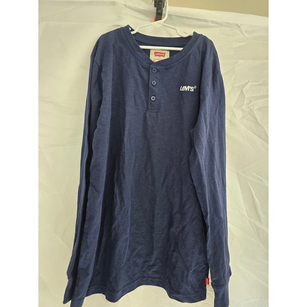 Kids Levi's Navy Blue Long Sleeve Henley Shirt Size XL TG‎ EG